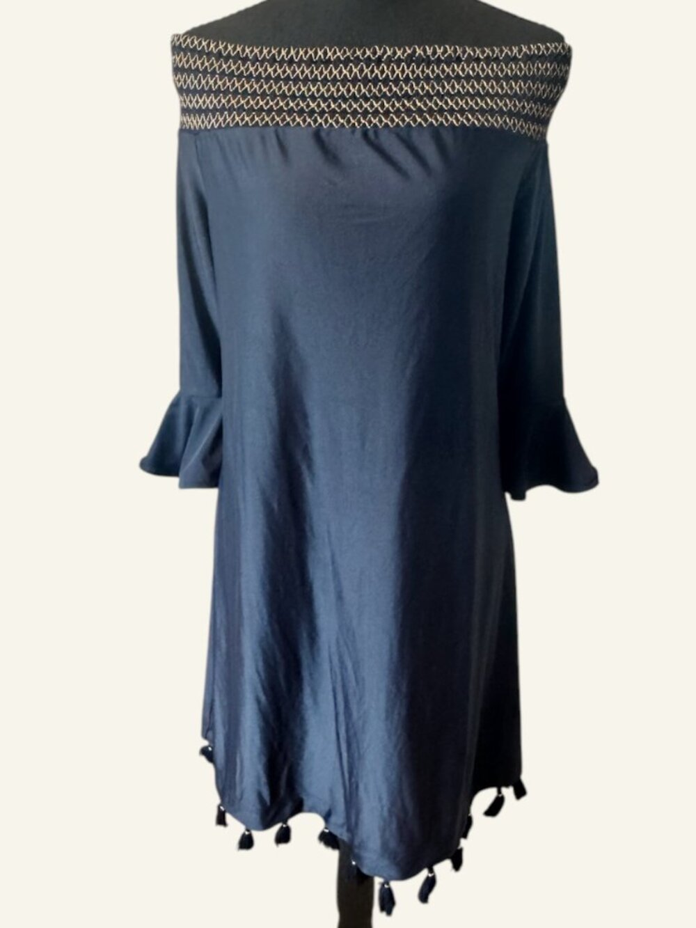 Cabana Life Off Shoulder Dress Black and Gold Size L